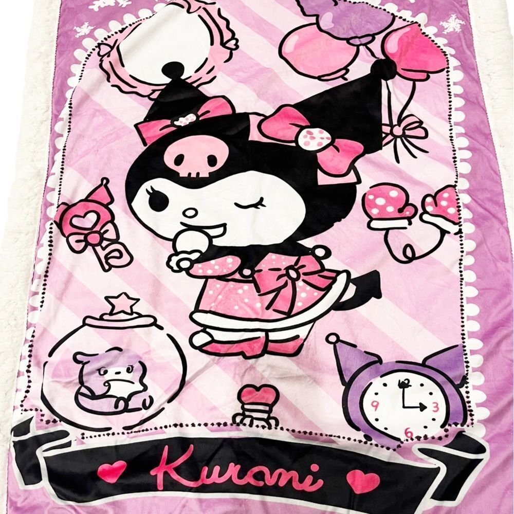 Sanrio Kuromi Pink Cream Small Sherpa, Minky Blanket Throw - Picture 2 of 4